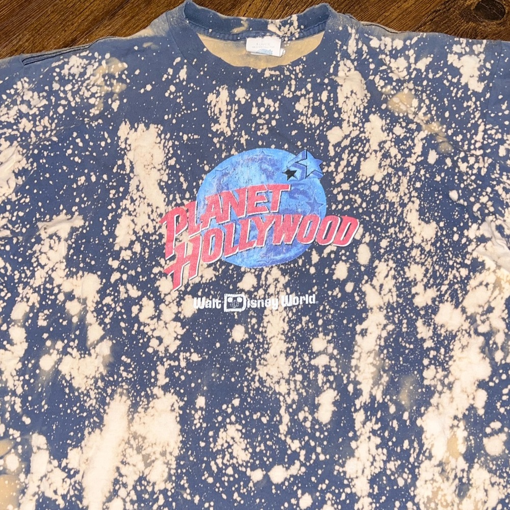 Planet Hollywood Vintage Disney Blue & Cream Splatter Short Sleeve Shirt Size XL - Picture 6 of 12
